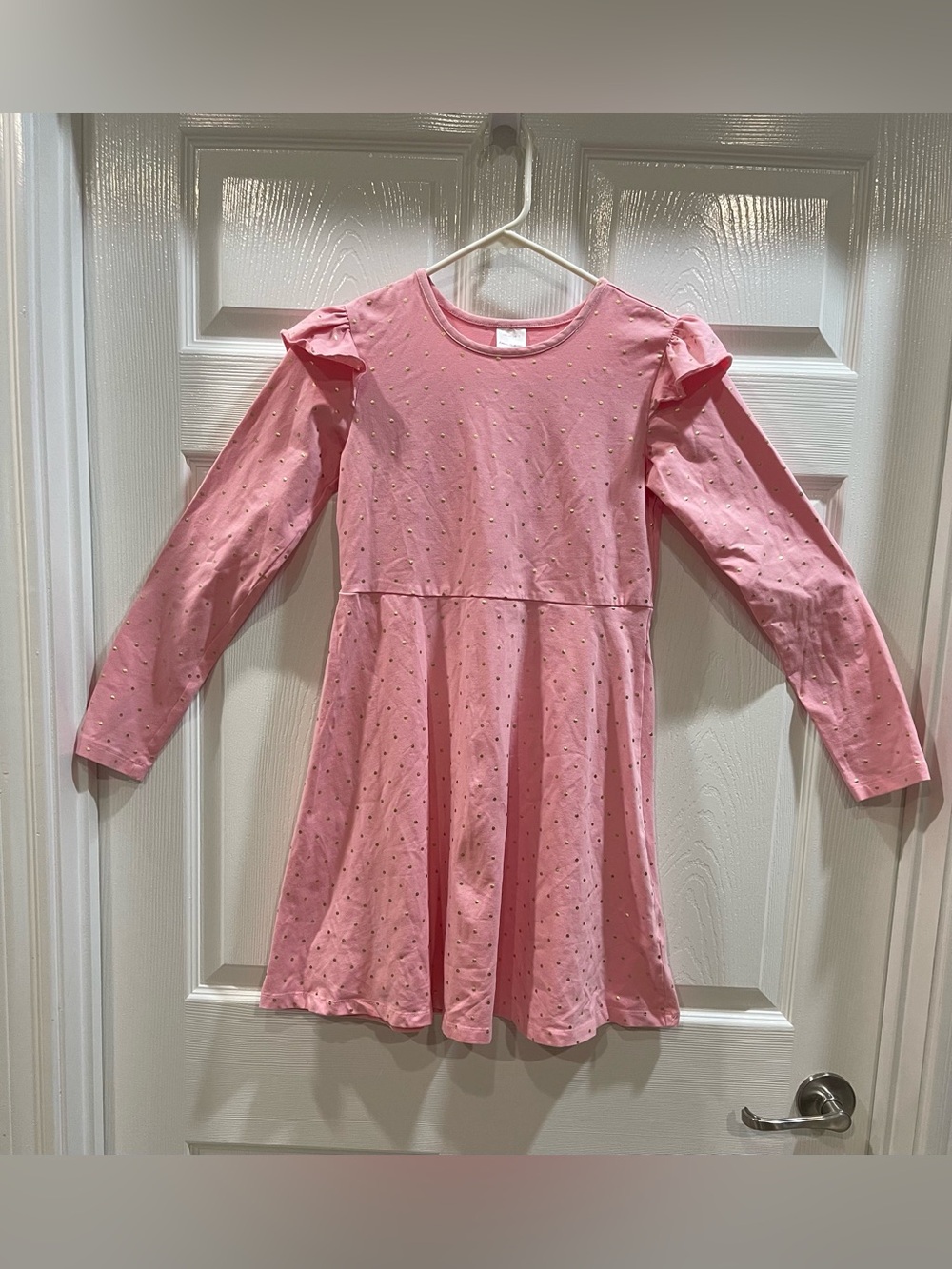 Hanna Andersson Happy Pink Glimmer Dot Dress Ruffle Long Sleeve Girls Size 12